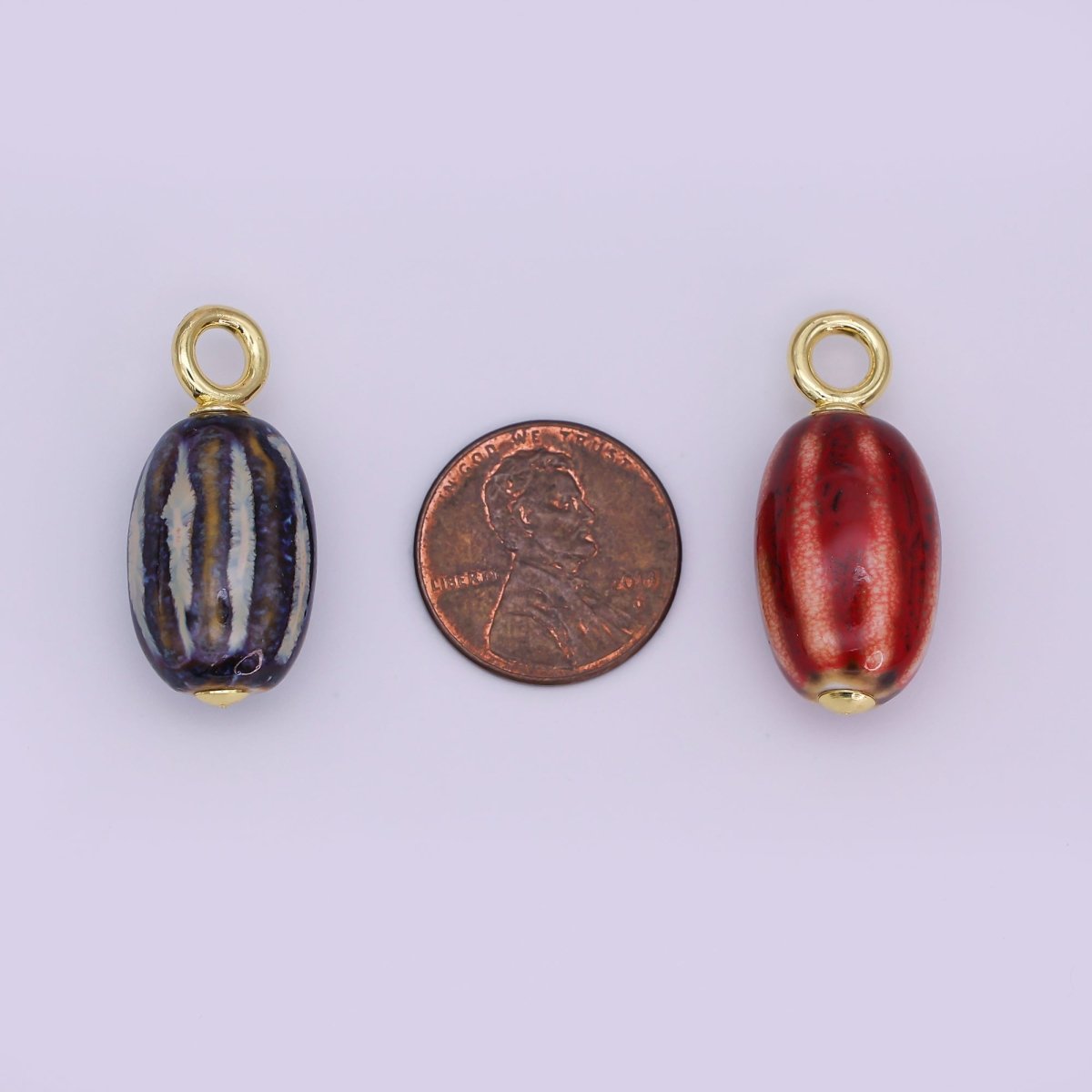 24K Gold Filled Black, Red, Green, Brown Cylinder Ceramic Drop Pendant | N053 - N054 - DLUXCA