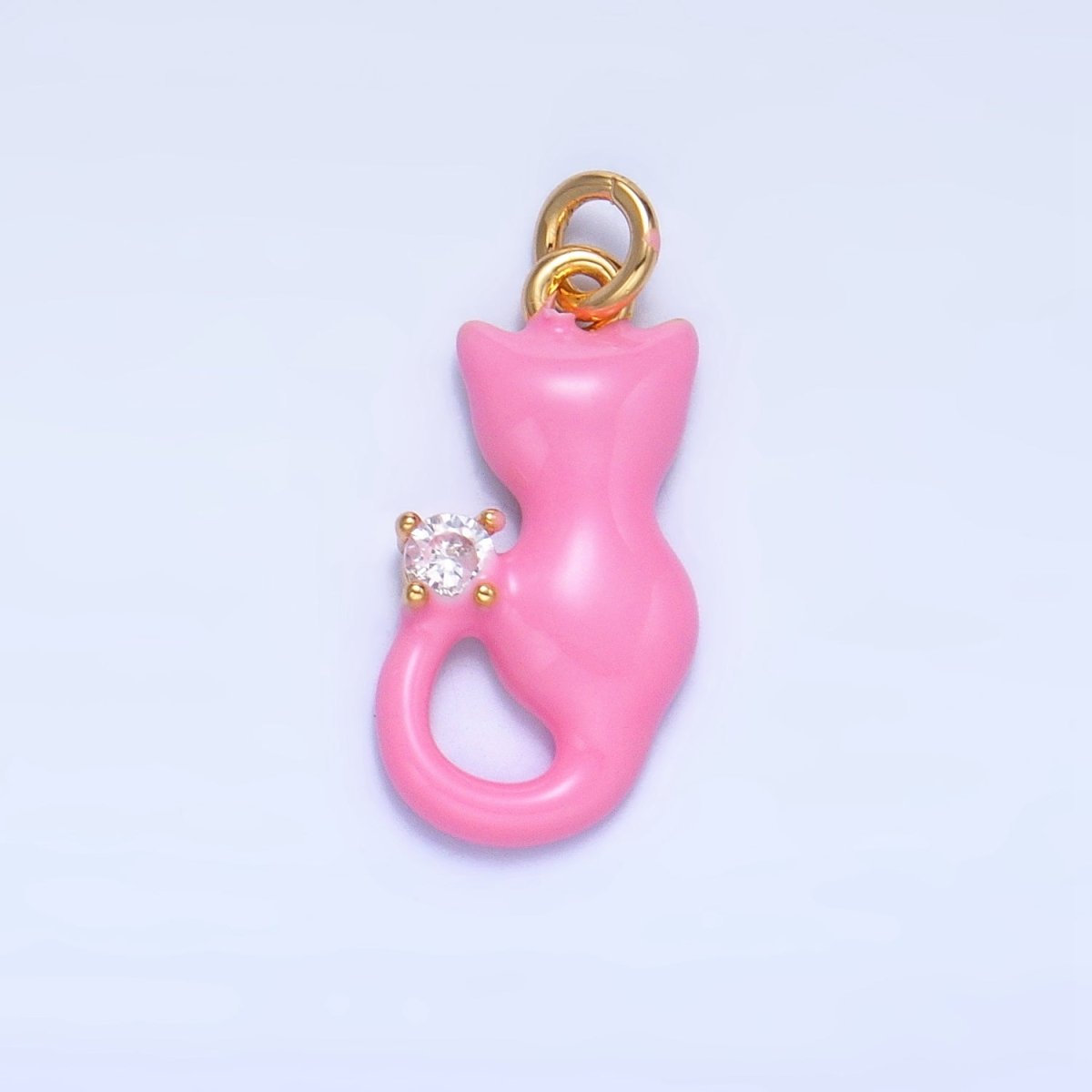 24K Gold Filled Black, White, Pink Enamel CZ Kitten Cat Pet Animal Charm | W009 - W010 - DLUXCA