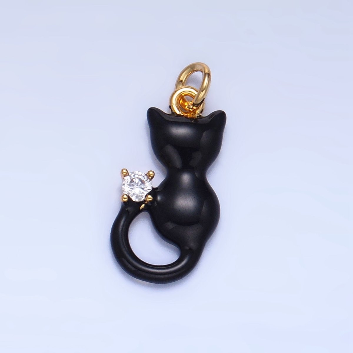 24K Gold Filled Black, White, Pink Enamel CZ Kitten Cat Pet Animal Charm | W009 - W010 - DLUXCA