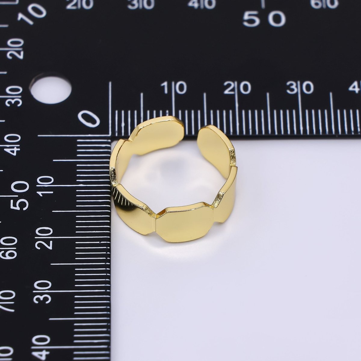 24K Gold Filled Block Link Minimalist Adjustable Open Ring | O1473 - DLUXCA