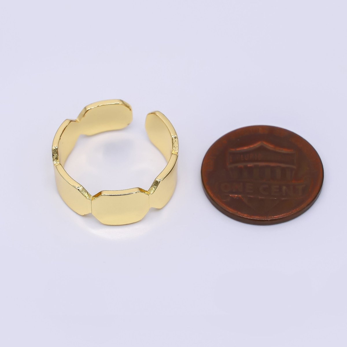 24K Gold Filled Block Link Minimalist Adjustable Open Ring | O1473 - DLUXCA