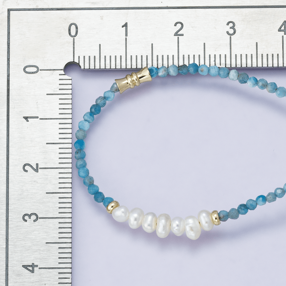 24K Gold Filled Blue Aquamarine Multifaceted Shell Pearl Gemstone Bead Figaro Chain Half 16.5 Inch Necklace w. Extender | WA - 04208 - DLUXCA