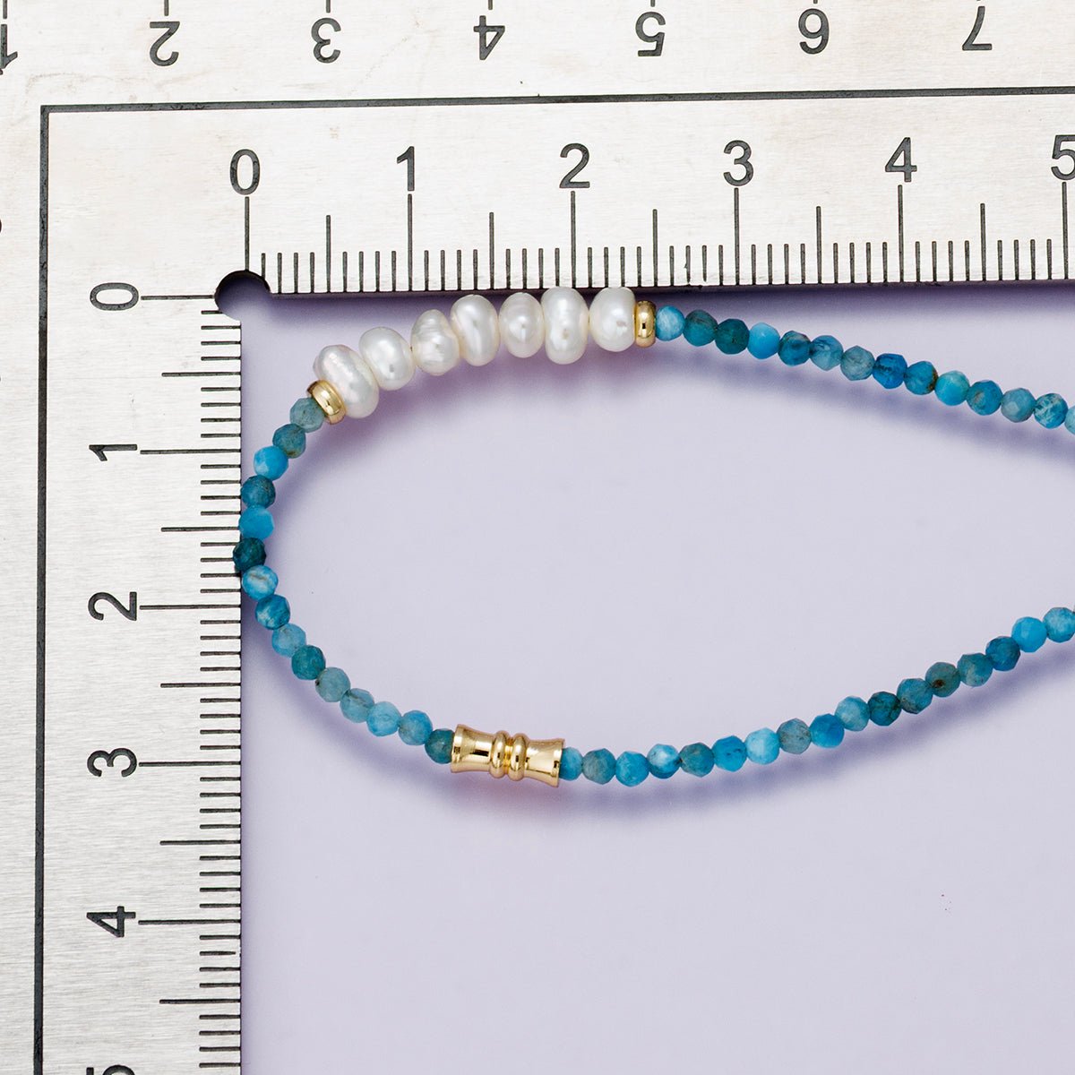 24K Gold Filled Blue Aquamarine Multifaceted Shell Pearl Gemstone Bead Paperclip Chain Half 18 Inch Necklace w. Extender | WA - 04215 - DLUXCA