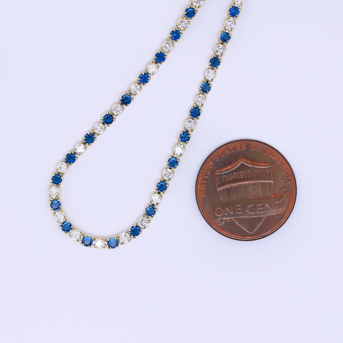 24K Gold Filled Blue Clear CZ Tennis 6.9 inch Bracelet with Extender | WA - 1596 - DLUXCA