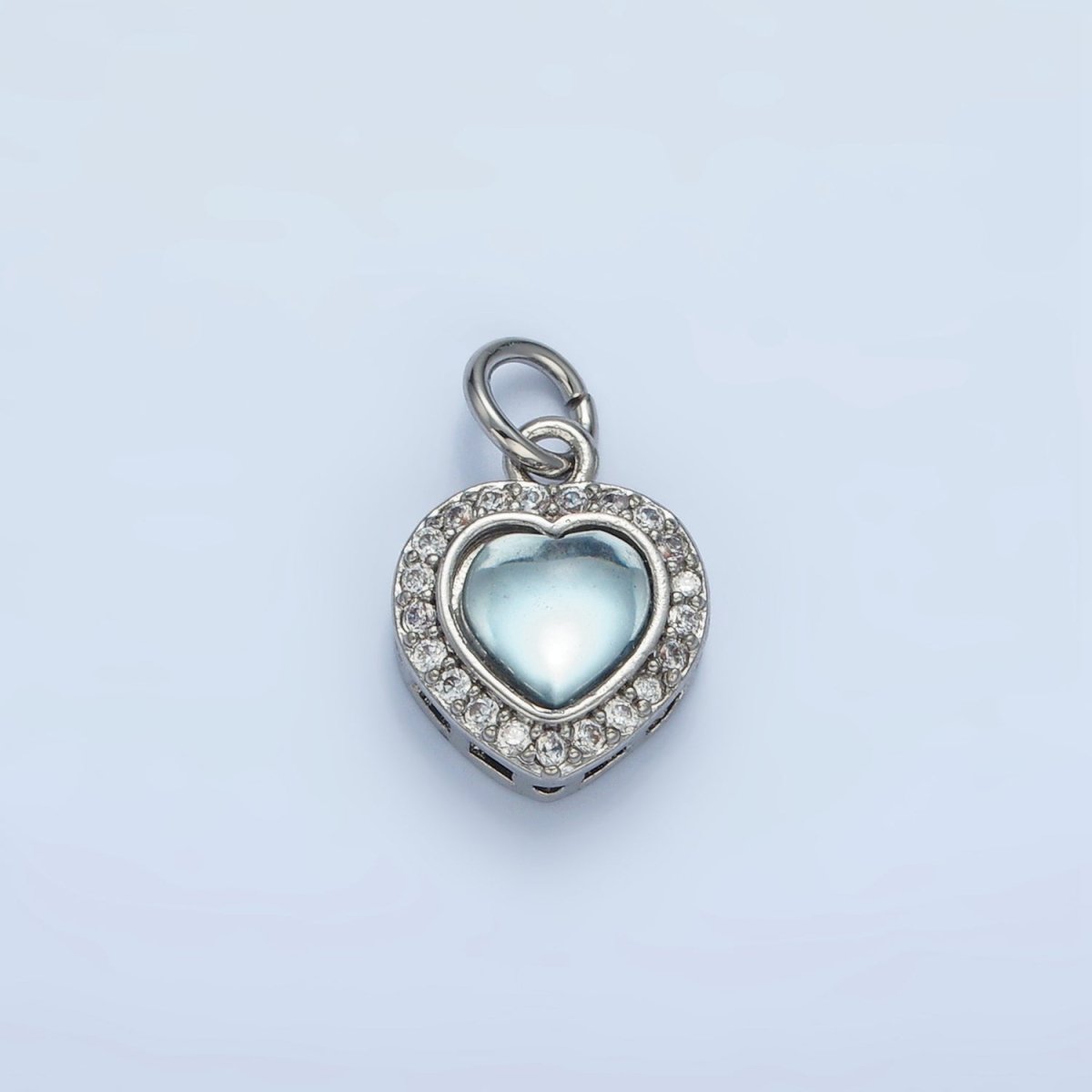 24K Gold Filled Blue CZ Micro Paved CZ Heart Charm in Gold & Silver | M867 - DLUXCA