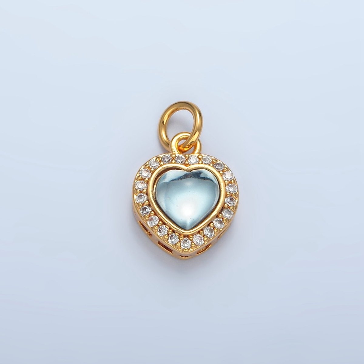 24K Gold Filled Blue CZ Micro Paved CZ Heart Charm in Gold & Silver | M867 - DLUXCA