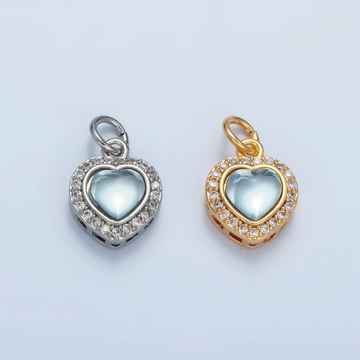 24K Gold Filled Blue CZ Micro Paved CZ Heart Charm in Gold & Silver | M867 - DLUXCA