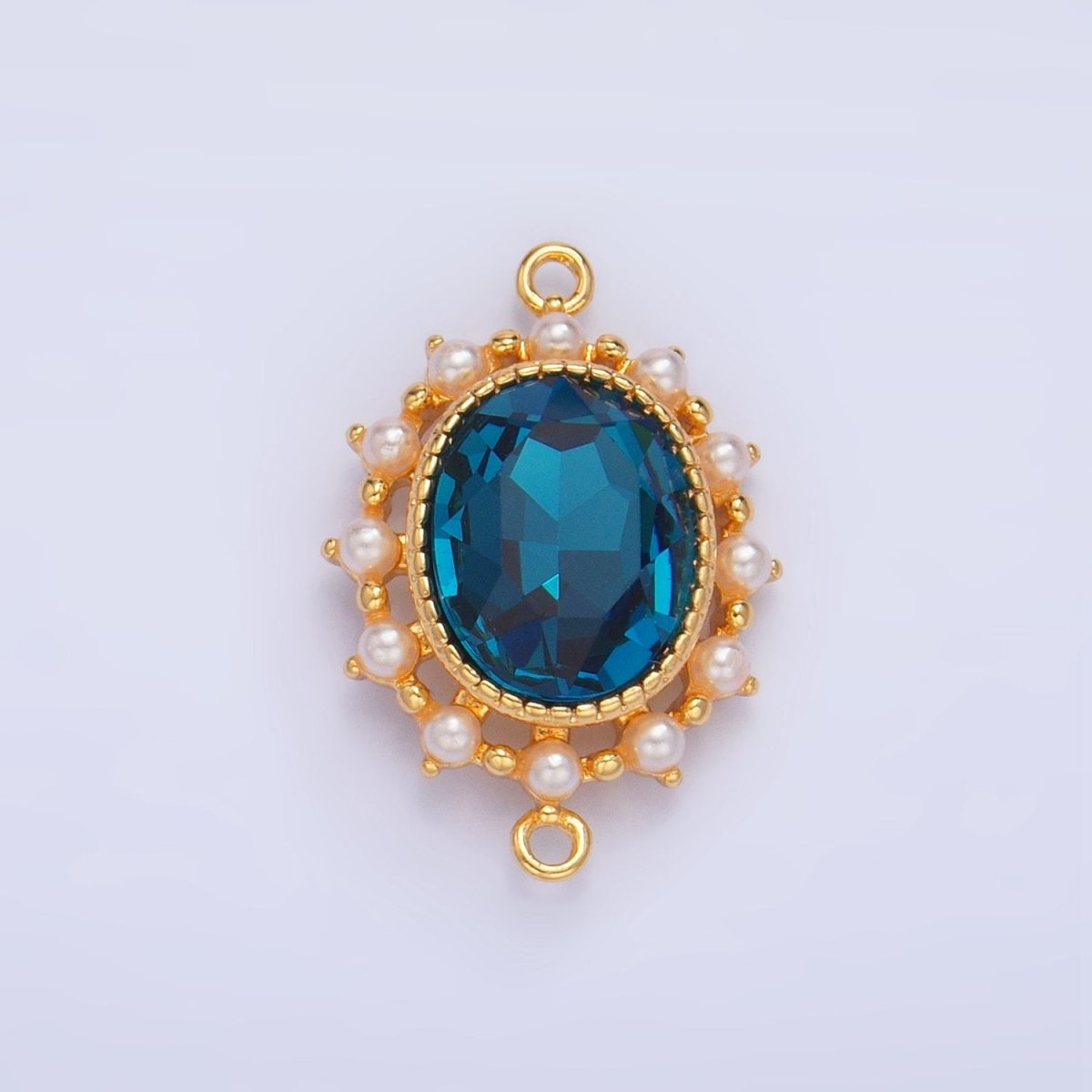 24K Gold Filled Blue CZ Shell Pearl Bezel Oval Connector | F729 - DLUXCA