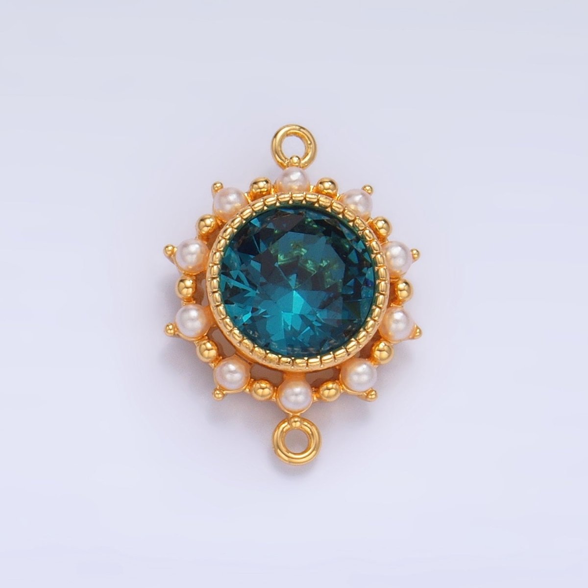 24K Gold Filled Blue CZ Shell Pearl Bezel Round Connector | F719 - DLUXCA