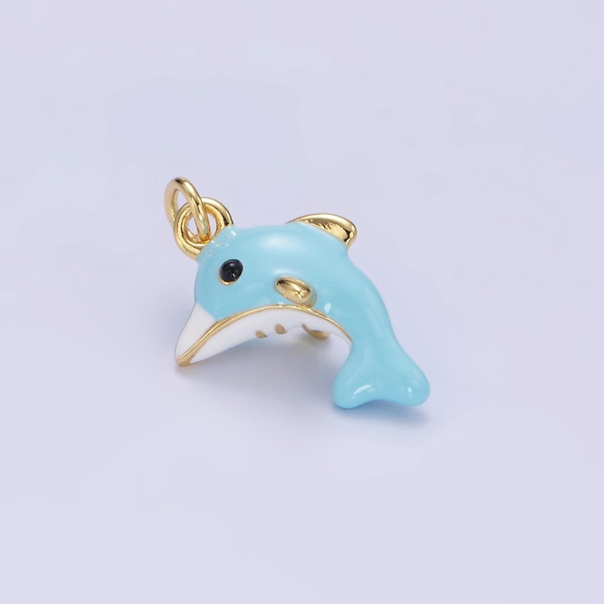 24K Gold Filled Blue Dolphin Fish Enamel Mini Charm | D072 - DLUXCA