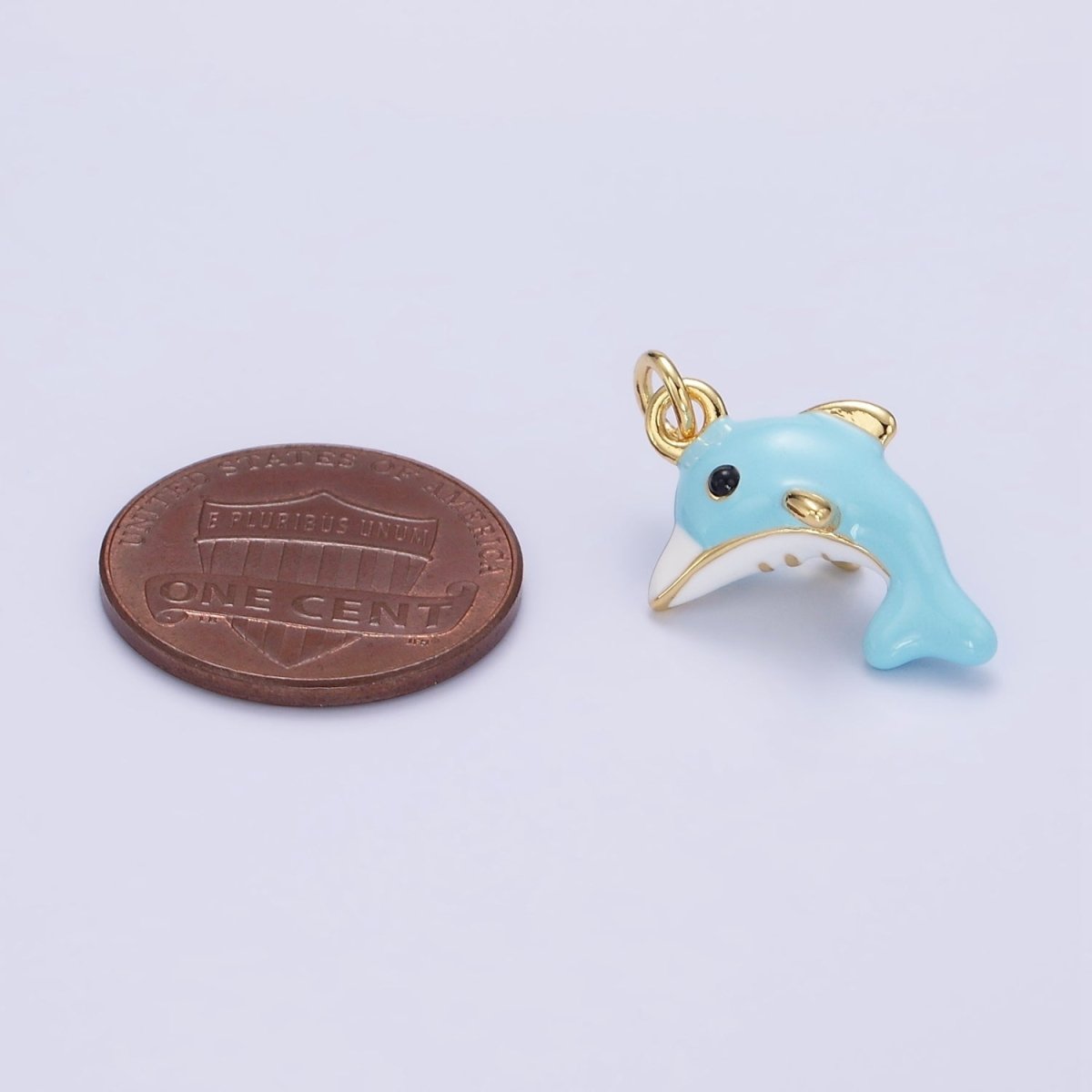 24K Gold Filled Blue Dolphin Fish Enamel Mini Charm | D072 - DLUXCA