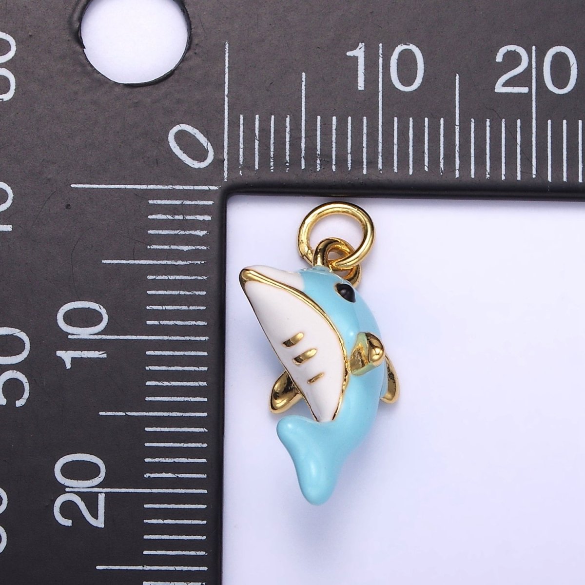 24K Gold Filled Blue Dolphin Fish Enamel Mini Charm | D072 - DLUXCA