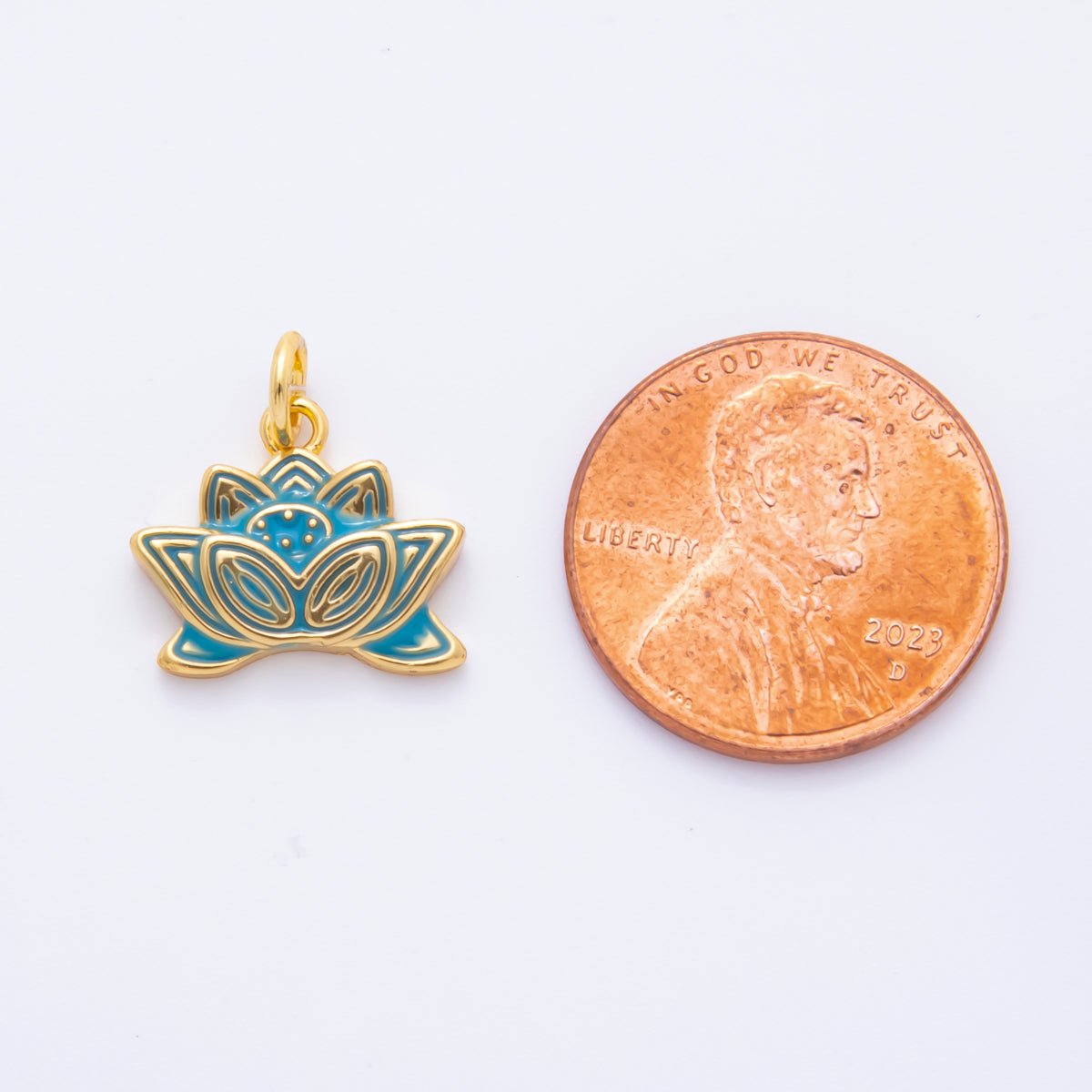 24K Gold Filled Blue Enamel Lotus Flower Charm | E644 - DLUXCA