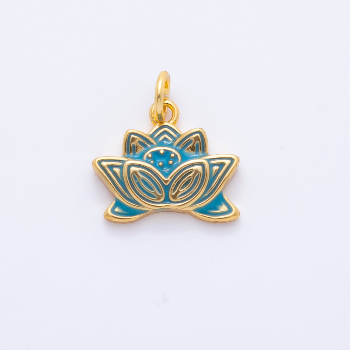 24K Gold Filled Blue Enamel Lotus Flower Charm | E644 - DLUXCA