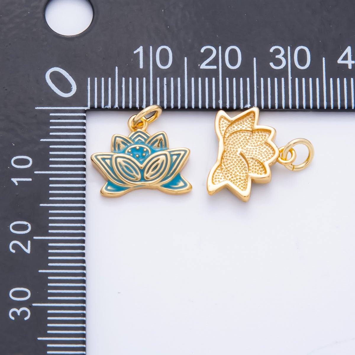 24K Gold Filled Blue Enamel Lotus Flower Charm | E644 - DLUXCA