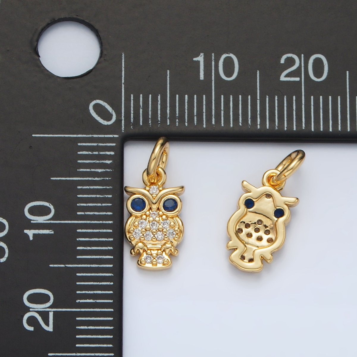 24K Gold Filled Blue - Eyed CZ Micro Paved Owl Bird Charm | E010 - DLUXCA