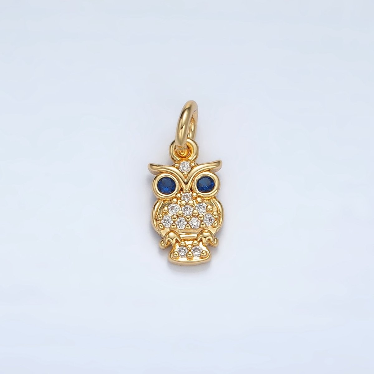 24K Gold Filled Blue - Eyed CZ Micro Paved Owl Bird Charm | E010 - DLUXCA