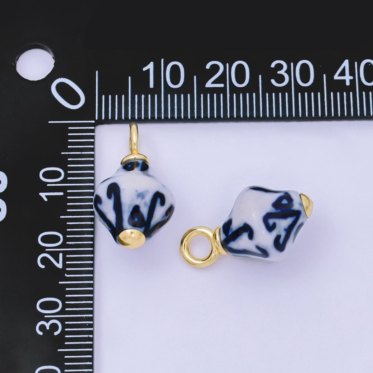 24K Gold Filled Blue Geometric Porcelain Cylinder Drop Charm | AF1283 - DLUXCA