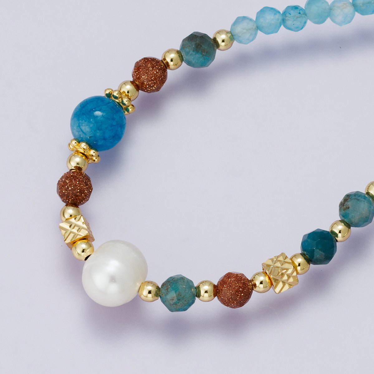 24K Gold Filled Blue Multifaceted Gemstone Ball Cable Chain Half 18 Inch Necklace w. Extender | WA - 04232 - DLUXCA