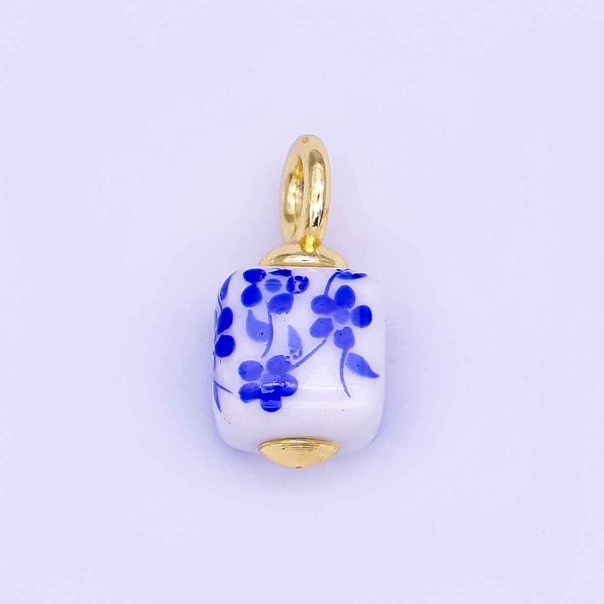24K Gold Filled Blue, Pink, Brown, Red Daisy Flower Cube Ceramic Drop Pendant | E648 E704 - DLUXCA