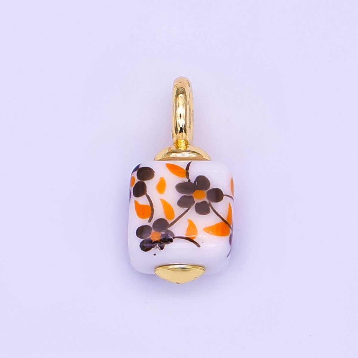 24K Gold Filled Blue, Pink, Brown, Red Daisy Flower Cube Ceramic Drop Pendant | E648 E704 - DLUXCA