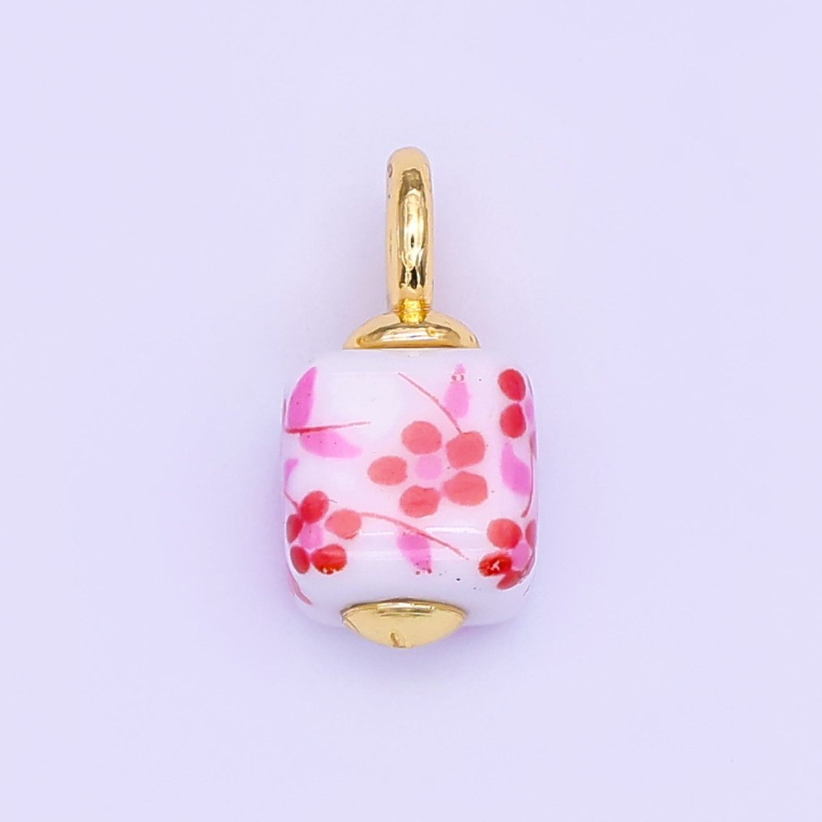 24K Gold Filled Blue, Pink, Brown, Red Daisy Flower Cube Ceramic Drop Pendant | E648 E704 - DLUXCA