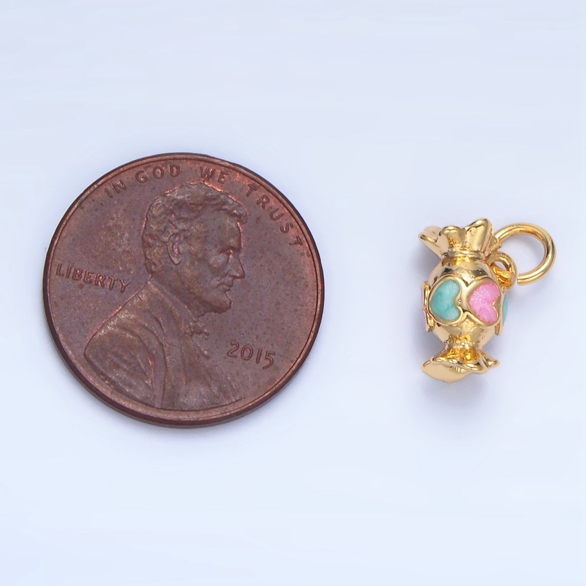 24K Gold Filled Blue Pink Enamel Candy Wrapper Charm | X832 - DLUXCA