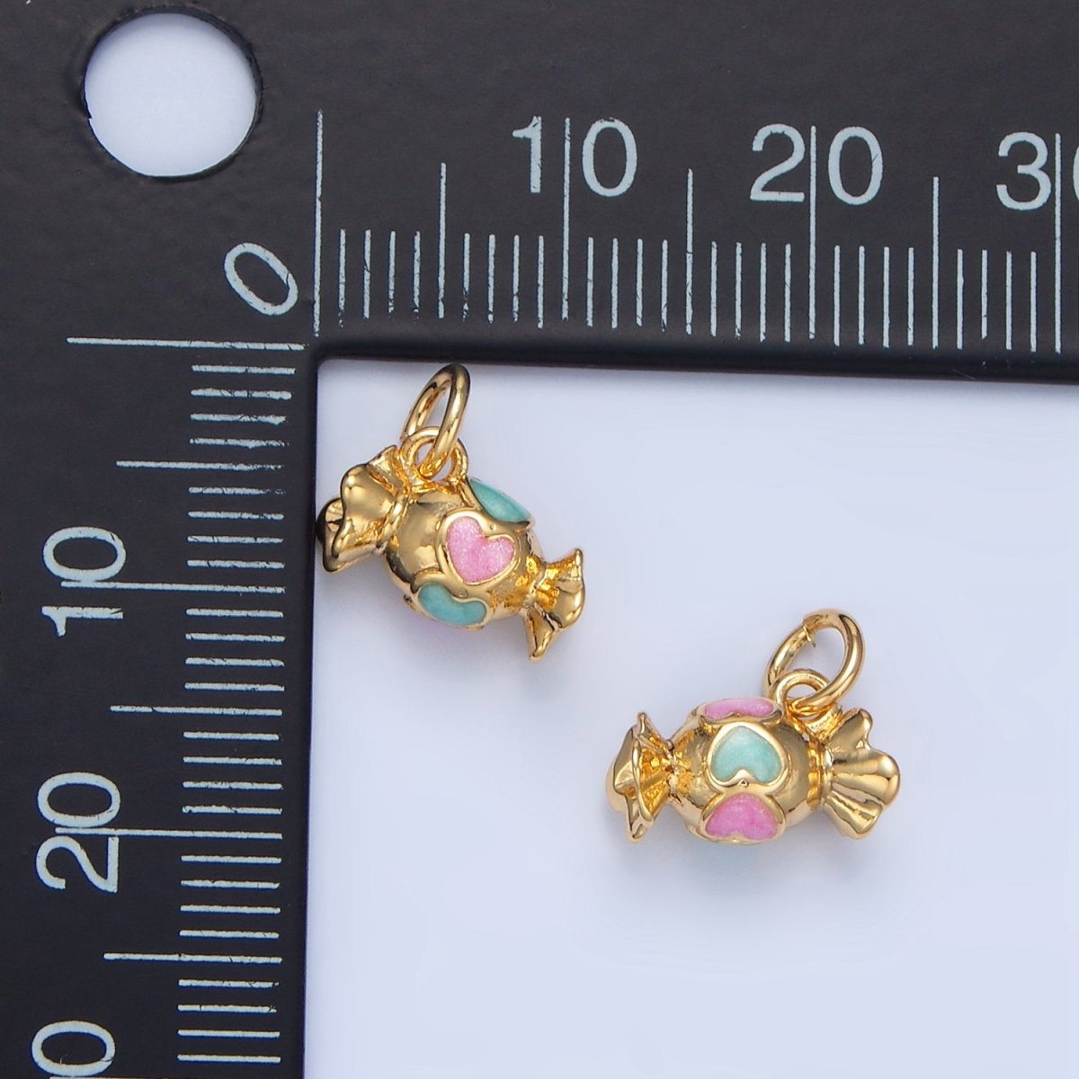 24K Gold Filled Blue Pink Enamel Candy Wrapper Charm | X832 - DLUXCA