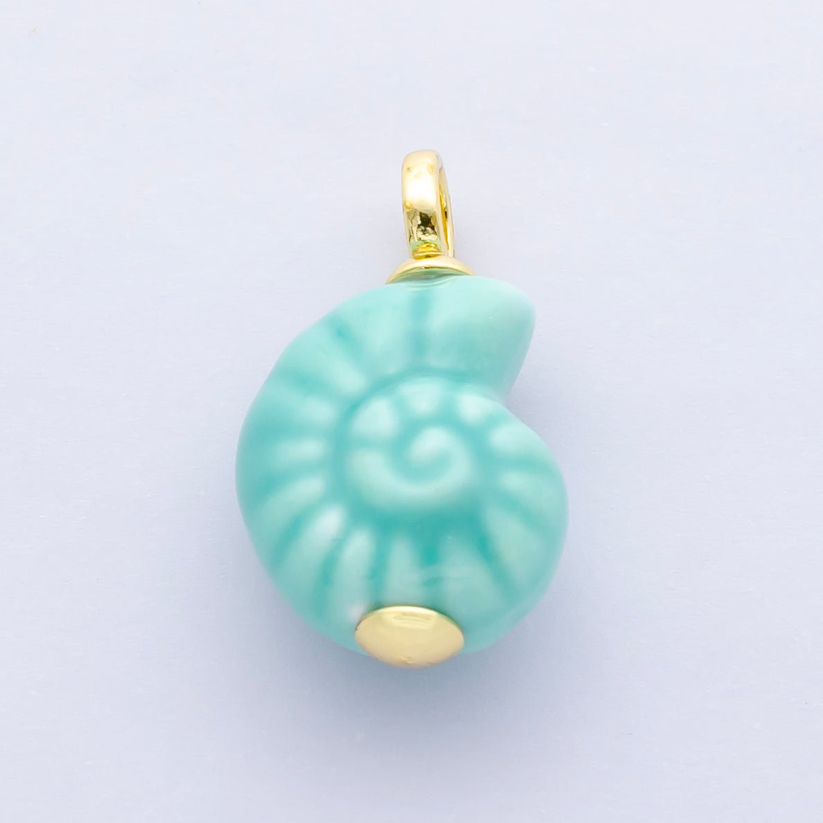 24K Gold Filled Blue, Pink Nautilus Clam Sea Shell Ceramic Drop Charm | N081 - DLUXCA