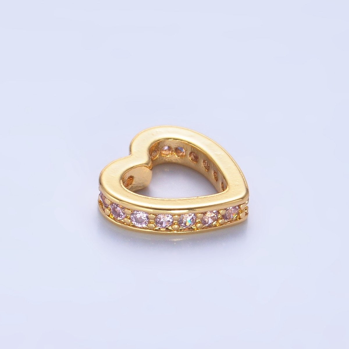 24K Gold Filled Blue, Purple, Clear, Turquoise, Pink Micro Paved CZ Heart Rhondelle Bead | B087 - B089 - DLUXCA