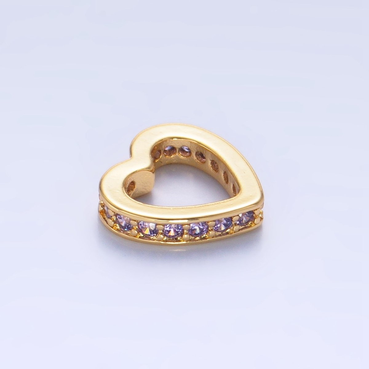 24K Gold Filled Blue, Purple, Clear, Turquoise, Pink Micro Paved CZ Heart Rhondelle Bead | B087 - B089 - DLUXCA