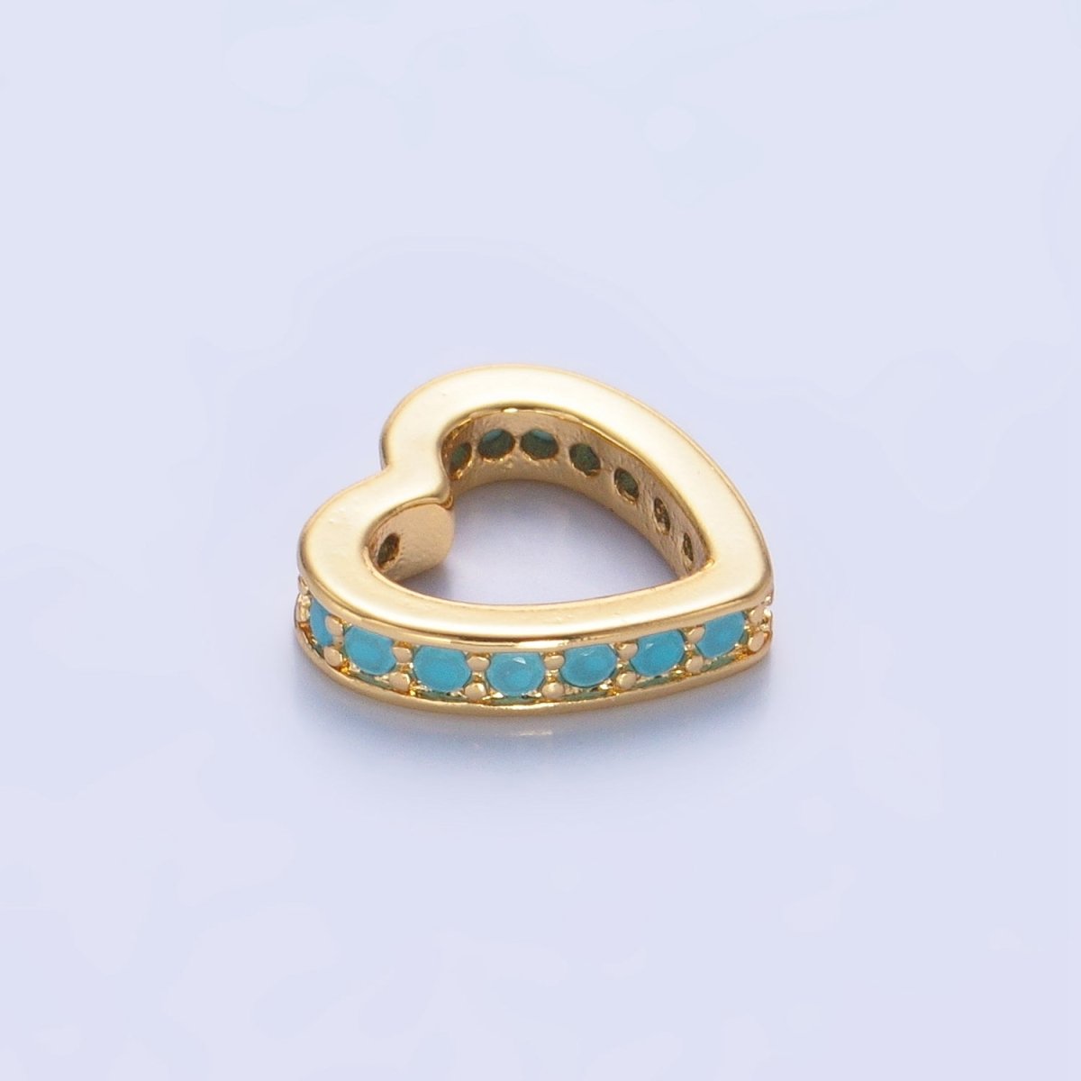 24K Gold Filled Blue, Purple, Clear, Turquoise, Pink Micro Paved CZ Heart Rhondelle Bead | B087 - B089 - DLUXCA