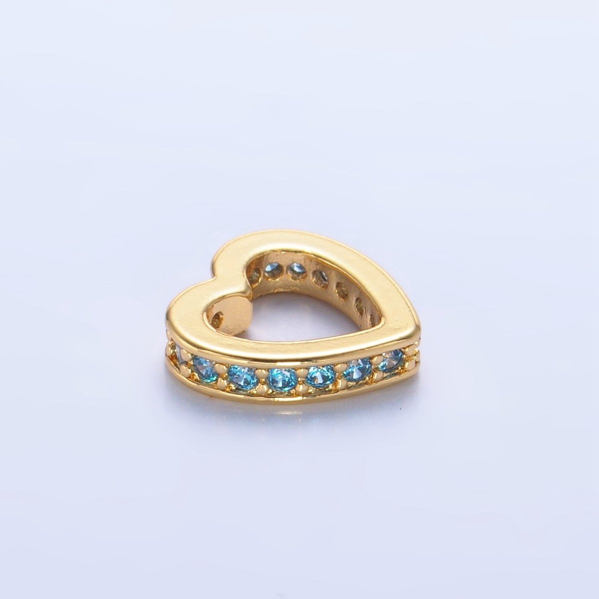 24K Gold Filled Blue, Purple, Clear, Turquoise, Pink Micro Paved CZ Heart Rhondelle Bead | B087 - B089 - DLUXCA