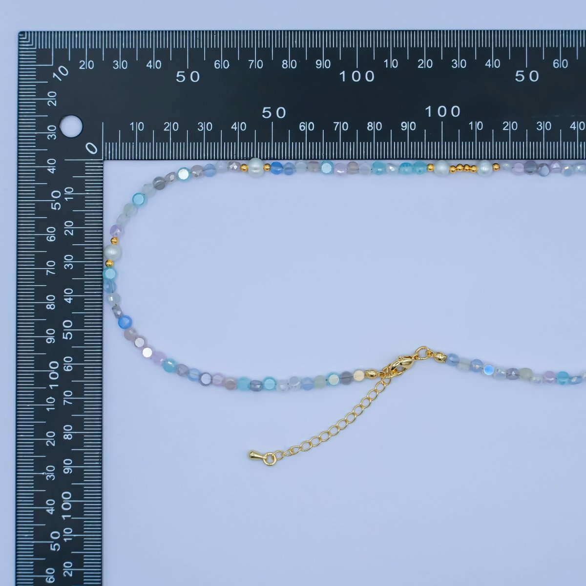24K Gold Filled Blue Purple Multicolor Flat Gemstone 17.5 Inch Necklace | WA - 2970 - DLUXCA