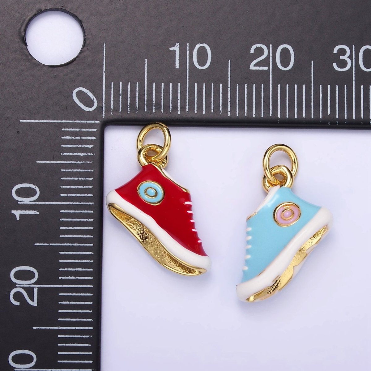 24K Gold Filled Blue, Red Enamel Sneakers Shoe Mini Charm | C649 - DLUXCA