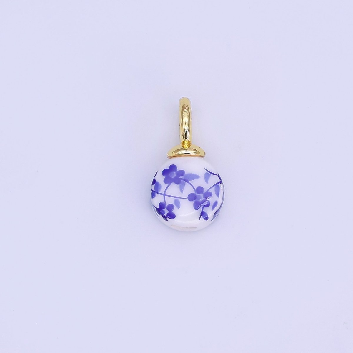 24K Gold Filled Blue, Red Flower Round Ceramic Drop Pendant | N131 N133 - DLUXCA
