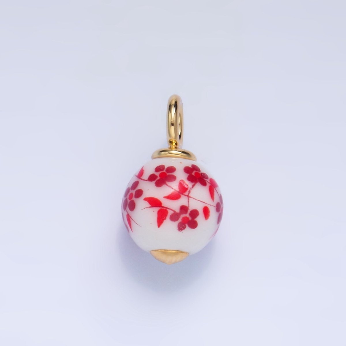 24K Gold Filled Blue, Red Flowers Ceramic Drop Charm | W123 - DLUXCA