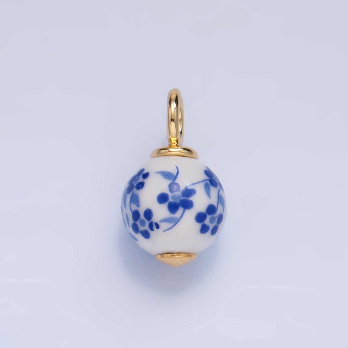 24K Gold Filled Blue, Red Flowers Ceramic Drop Charm | W123 - DLUXCA