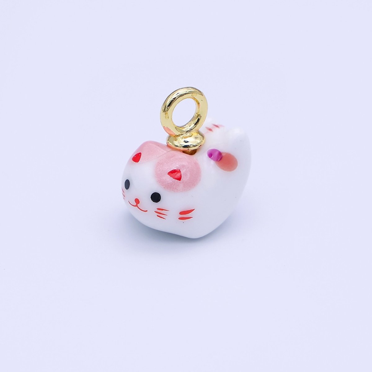 24K Gold Filled Blue, Red Kitten Cat Pet Ceramic Drop Pendant | N132 - DLUXCA