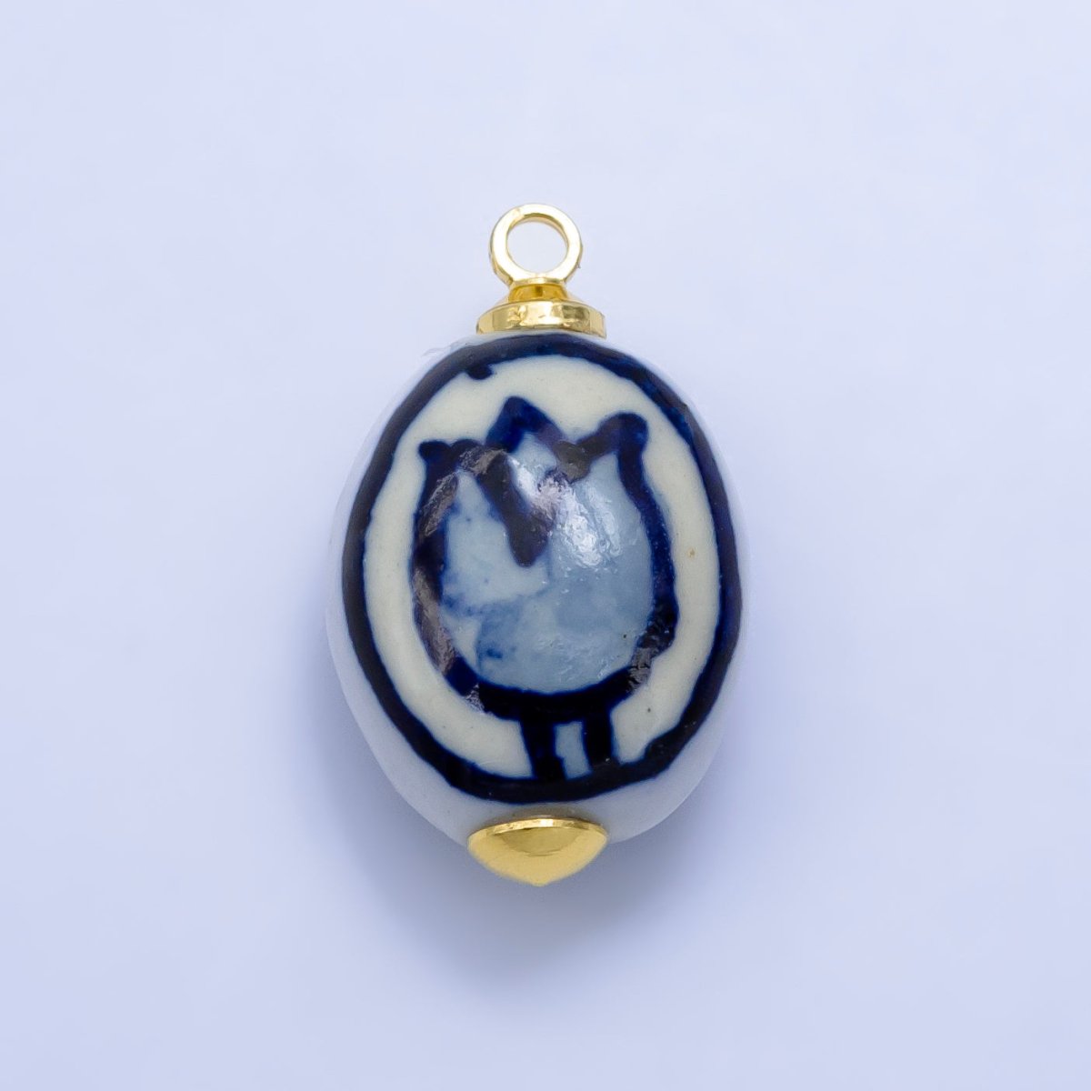 24K Gold Filled Blue Tulip Flowers White Ceramic Drop Charm | W - 075 - DLUXCA