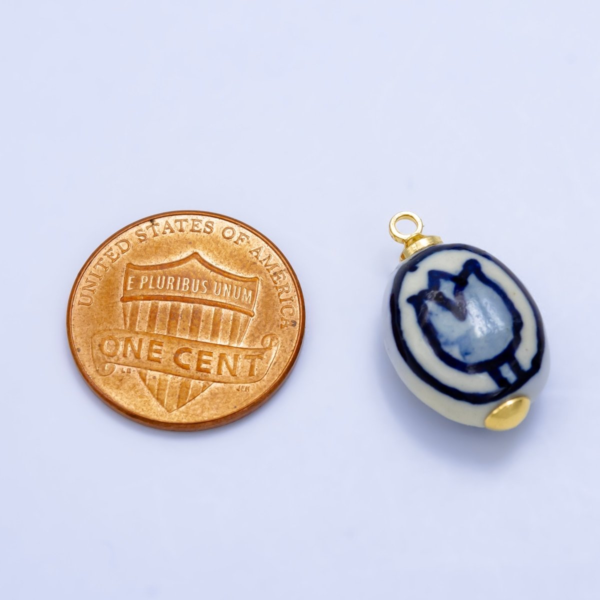 24K Gold Filled Blue Tulip Flowers White Ceramic Drop Charm | W - 075 - DLUXCA