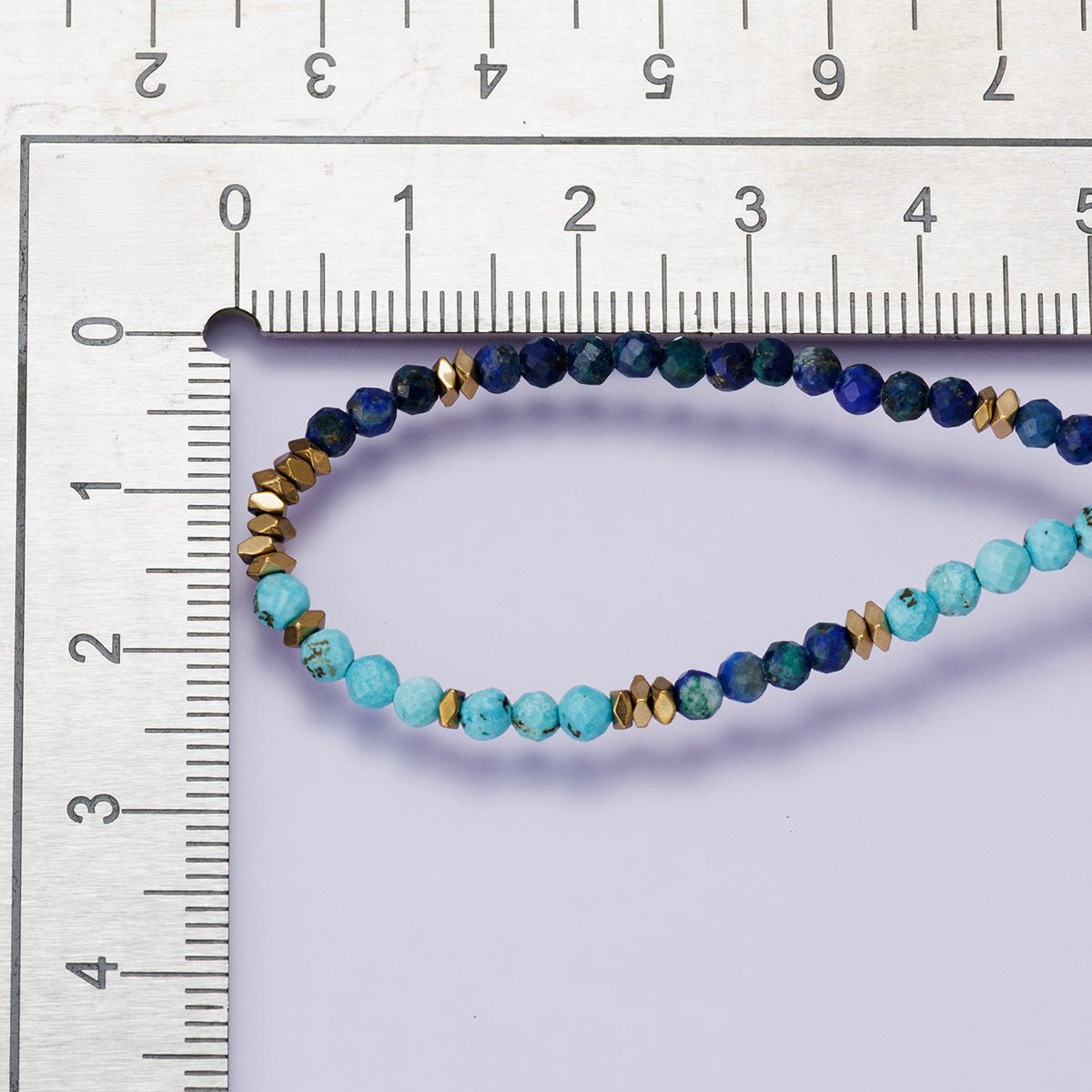 24K Gold Filled Blue Turquoise Lapis Lazuli Multifaceted Gemstone Cable Chain Half 18 Inch Necklace w. Extender | WA - 04229 - DLUXCA