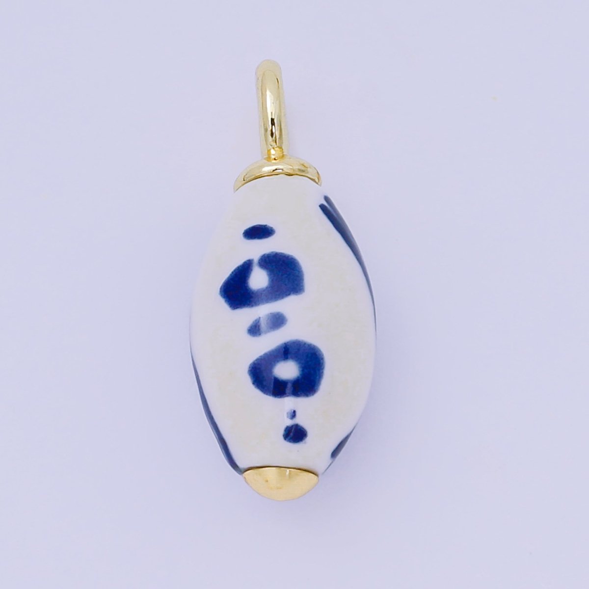 24K Gold Filled Blue - White Porcelain Oblong Drop Charm | AF1280 - DLUXCA