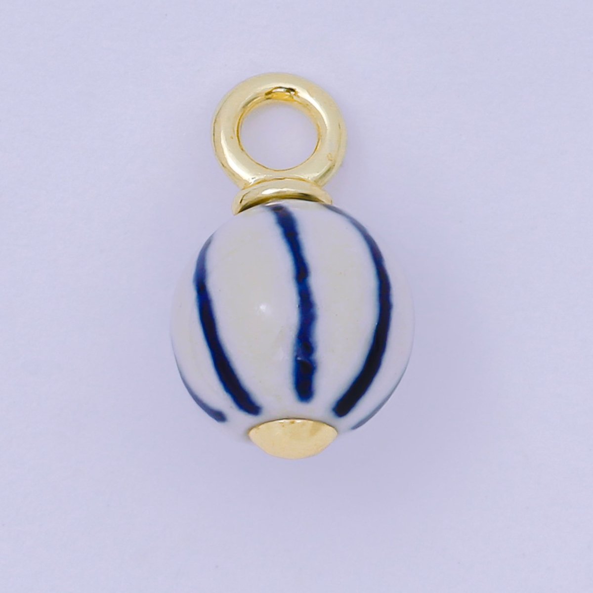 24K Gold Filled Blue - White Stripes Porcelain Ceramic Oblong Drop Charm | AF1279 - DLUXCA