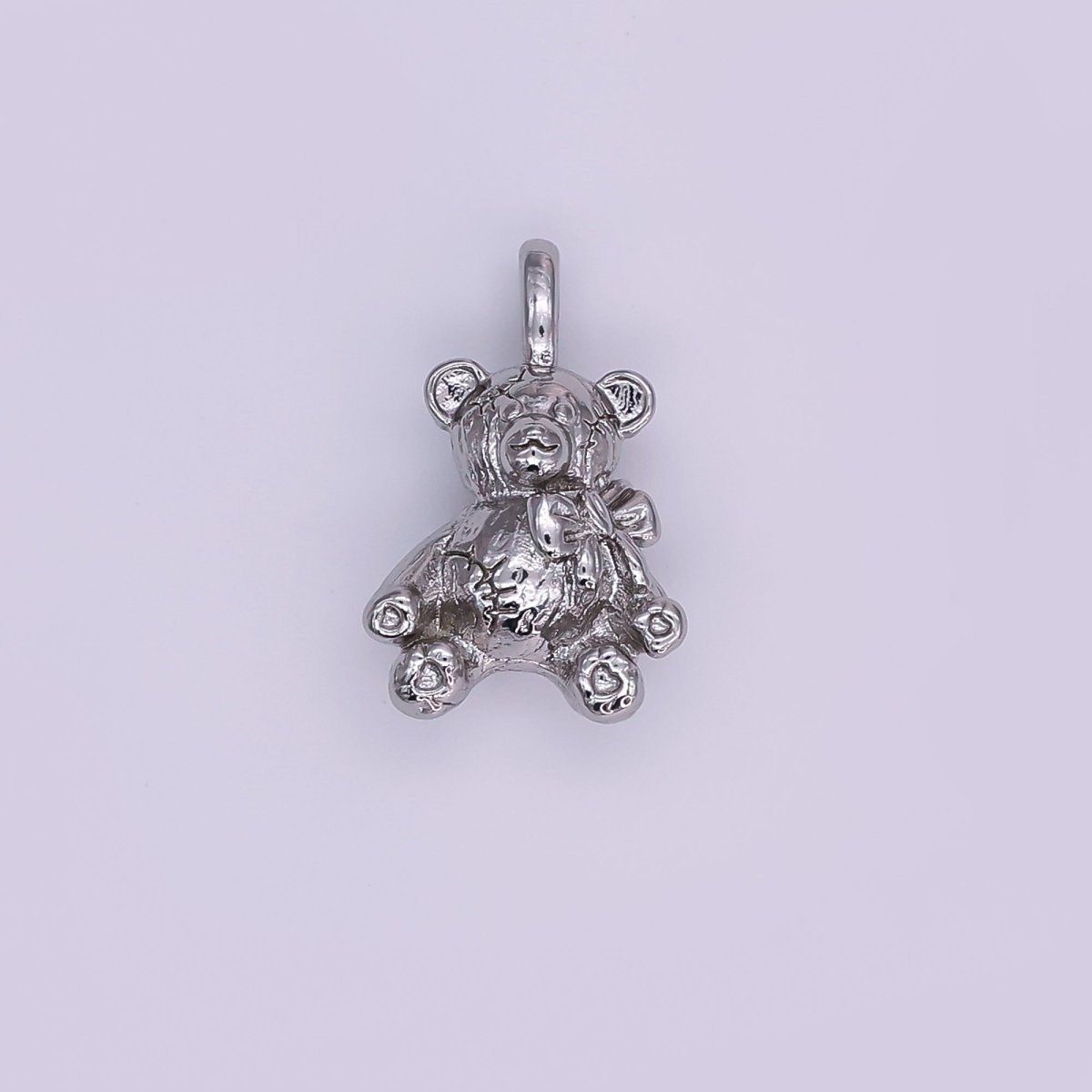 24K Gold Filled Bow Ribbon Teddy Bear Pendant in Gold & Silver | AH432 - DLUXCA