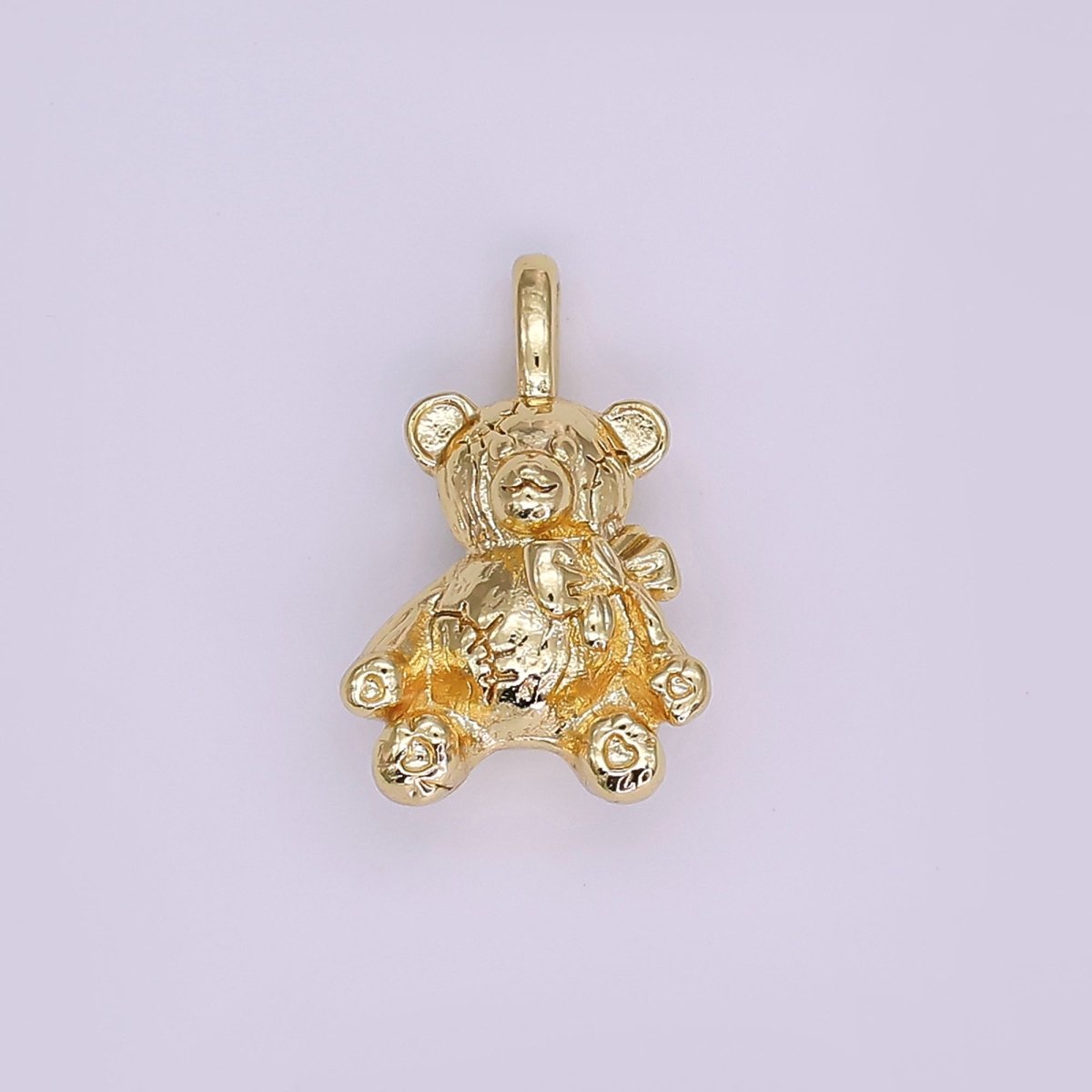 24K Gold Filled Bow Ribbon Teddy Bear Pendant in Gold & Silver | AH432 - DLUXCA