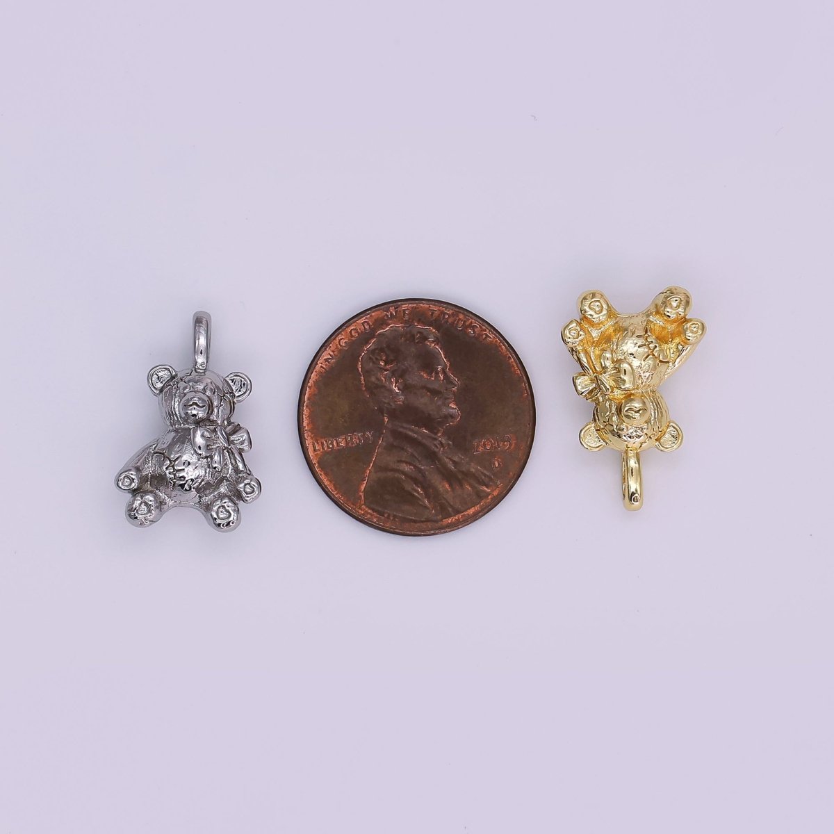 24K Gold Filled Bow Ribbon Teddy Bear Pendant in Gold & Silver | AH432 - DLUXCA