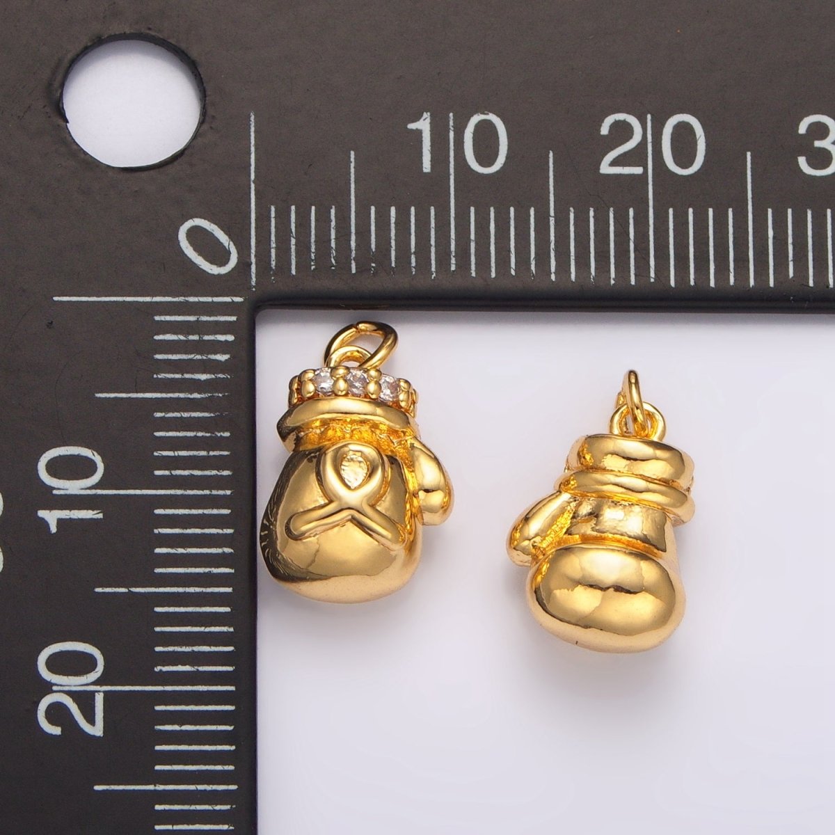 24K Gold Filled Boxing Glove Micro Paved CZ Multidimensional Charm | W100 - DLUXCA