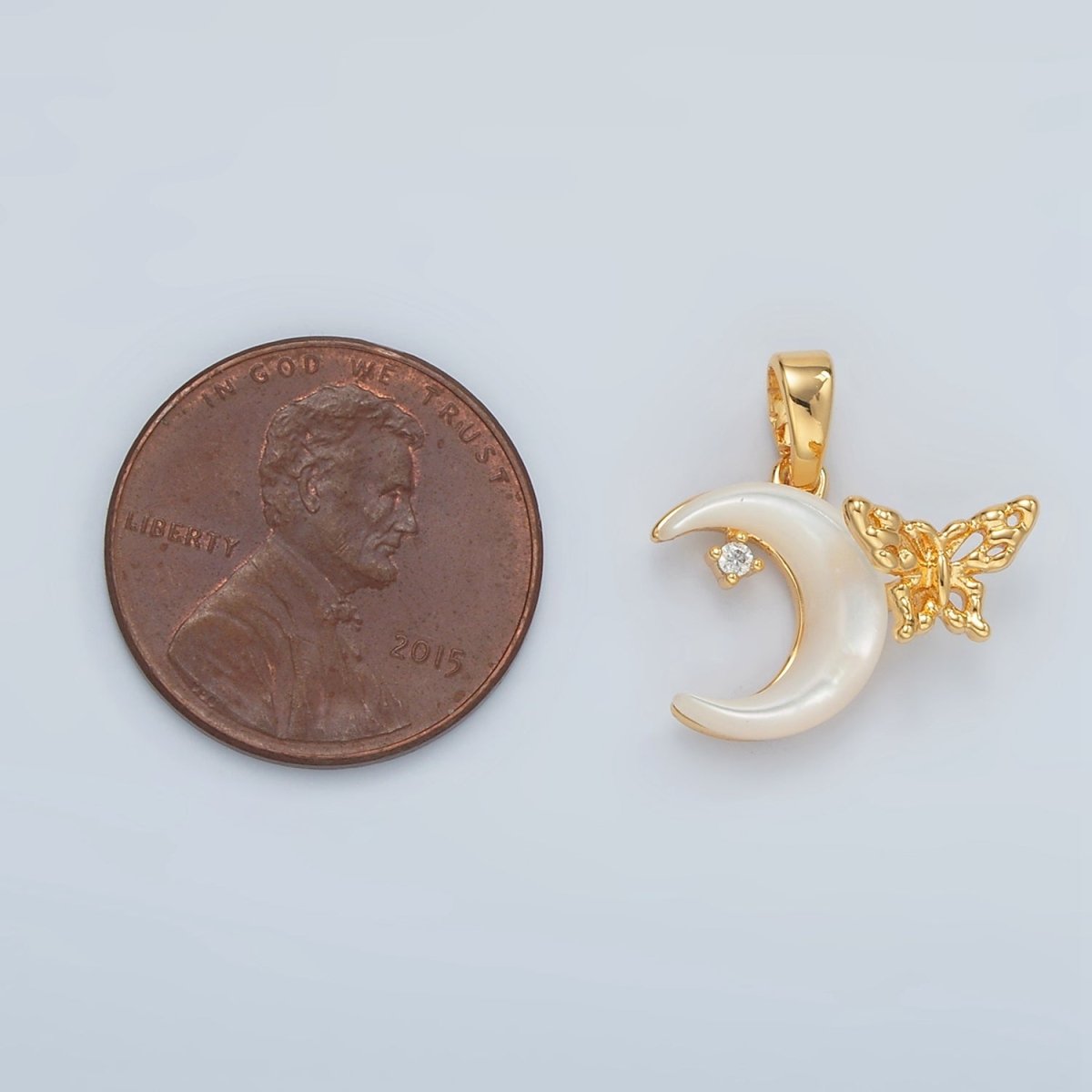 24K Gold Filled Butterfly Celestial Crescent Moon Shell Pearl Pendant | H691 - DLUXCA