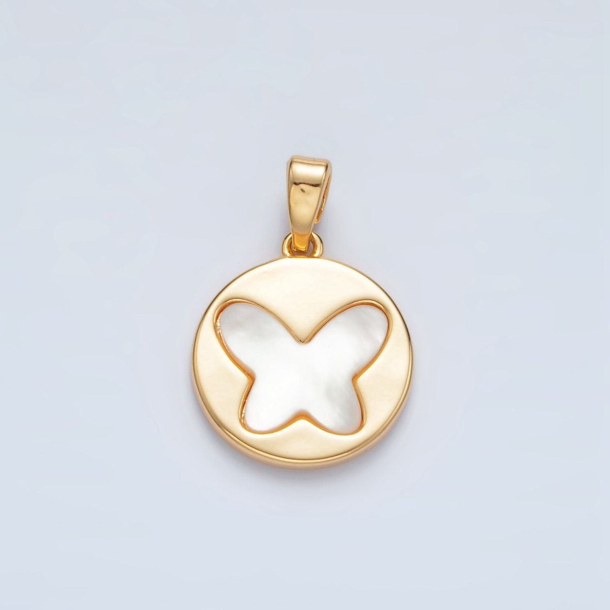 24K Gold Filled Butterfly Shell Pearl Round Pendant - DLUXCA